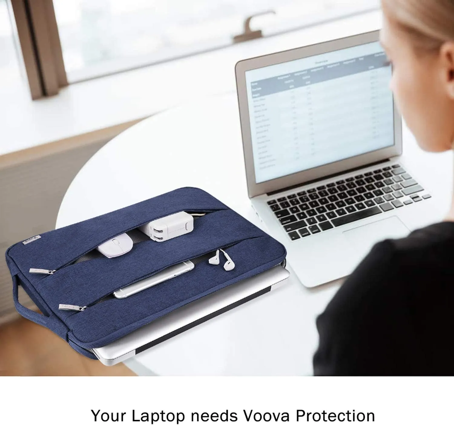 Voova 15.6 16 Inch Laptop Sleeve Carrying Case, Waterproof Computer Cover Bag Compatible with MacBook Pro 16 M3 M2 M1 Pro/Max 2023-2019, Dell XPS 15,15-16 Inch Hp Lenovo Acer Asus Chromebook, Blue