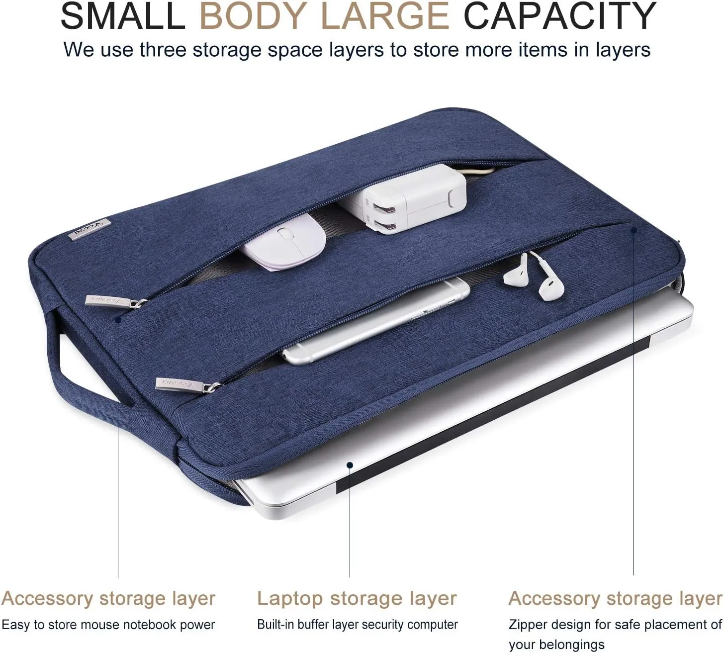 Voova 15.6 16 Inch Laptop Sleeve Carrying Case, Waterproof Computer Cover Bag Compatible with MacBook Pro 16 M3 M2 M1 Pro/Max 2023-2019, Dell XPS 15,15-16 Inch Hp Lenovo Acer Asus Chromebook, Blue