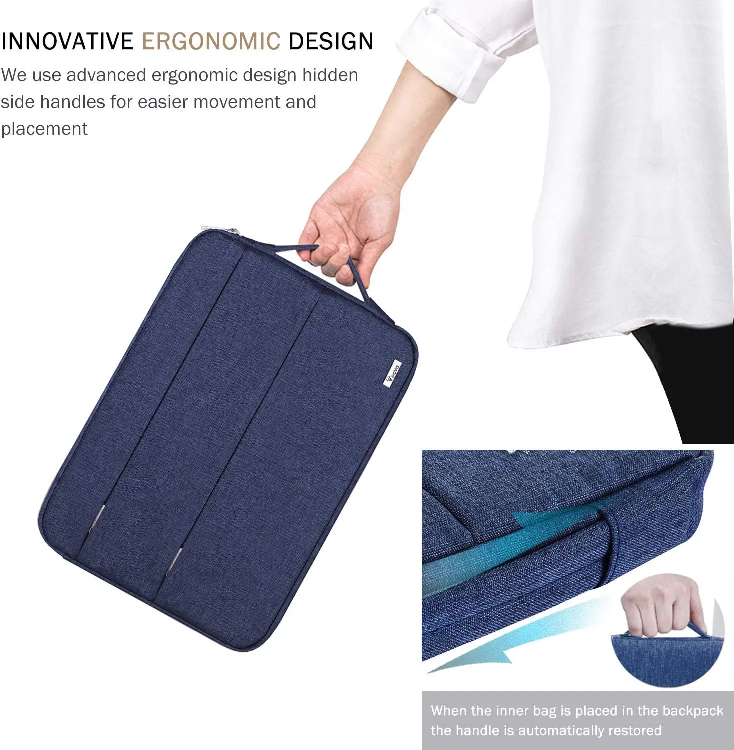 Voova 15.6 16 Inch Laptop Sleeve Carrying Case, Waterproof Computer Cover Bag Compatible with MacBook Pro 16 M3 M2 M1 Pro/Max 2023-2019, Dell XPS 15,15-16 Inch Hp Lenovo Acer Asus Chromebook, Blue