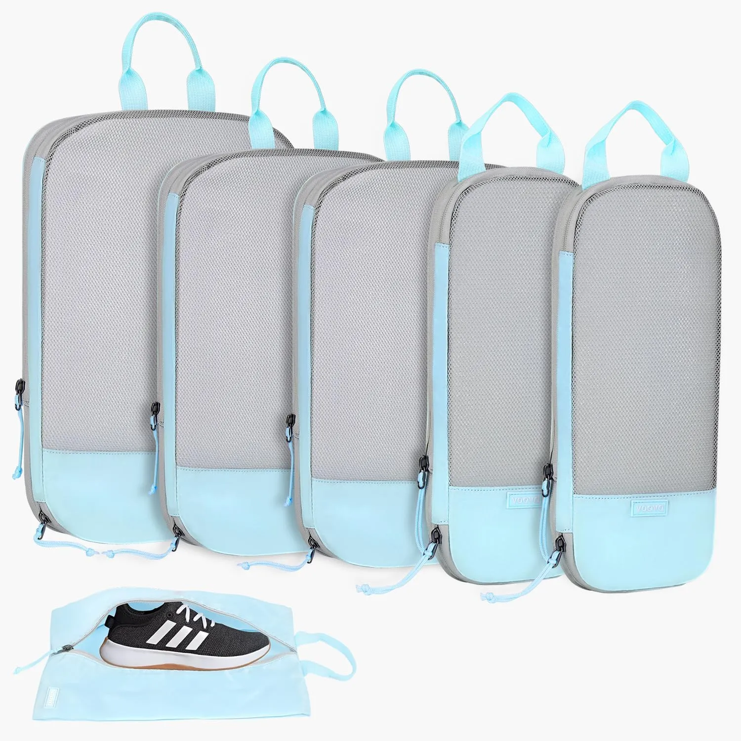 Voova 6 Set Compression Packing Cubes, Travel Accessories Expandable Packing Organizer Bags Set for Carry on Suitcase, Durable Luggage Packing Cubes for Travel Essentials, Blue
