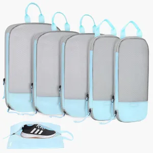 Voova 6 Set Compression Packing Cubes, Travel Accessories Expandable Packing Organizer Bags Set for Carry on Suitcase, Durable Luggage Packing Cubes for Travel Essentials, Blue