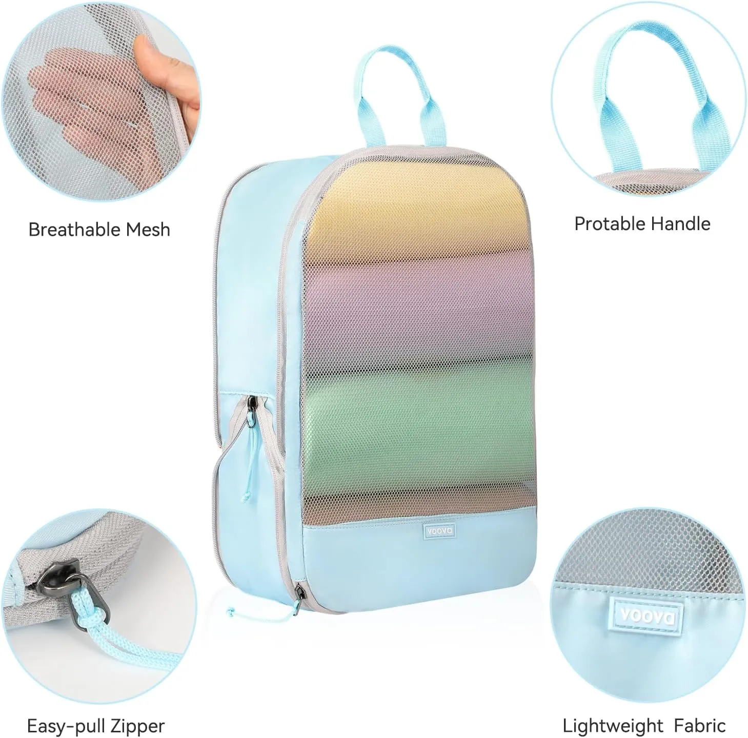 Voova 6 Set Compression Packing Cubes, Travel Accessories Expandable Packing Organizer Bags Set for Carry on Suitcase, Durable Luggage Packing Cubes for Travel Essentials, Blue