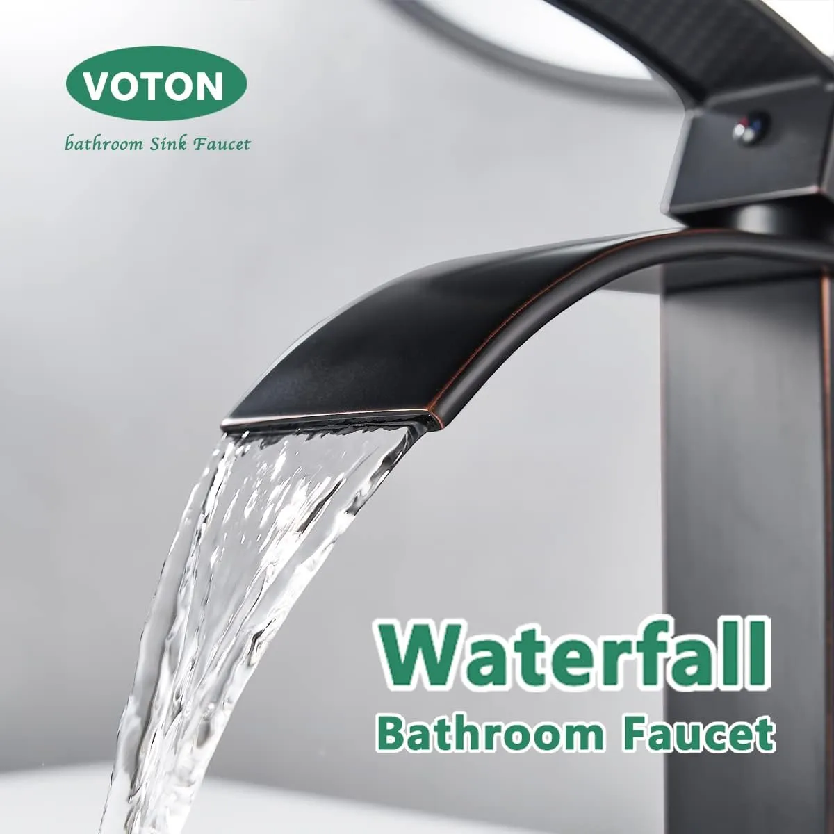 VOTON Bathroom Faucets Oil Rubbed Bronze Modern Single Handle Waterfall Sink Faucet for 1 or 3 Holes with Deck Plate, Rv Sink Camper Farmhouse Bathroom Utility Remodel Faucet