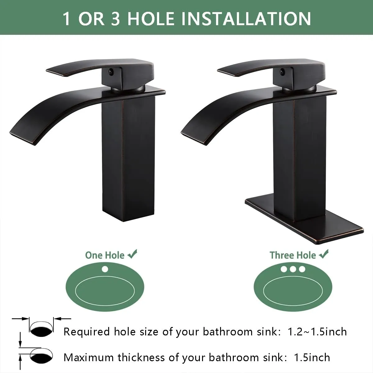 VOTON Bathroom Faucets Oil Rubbed Bronze Modern Single Handle Waterfall Sink Faucet for 1 or 3 Holes with Deck Plate, Rv Sink Camper Farmhouse Bathroom Utility Remodel Faucet
