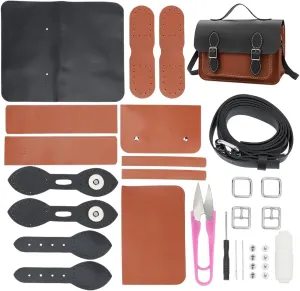 WADORN DIY Crossbody Bag Making Kit, PU Leather Shoulder Bag Sewing Set with Instruction Handmade Satchel Handbag Making Kit Purse Sewing Kit for Women Handicraft Gift, 11.1x3.54x6.7Inch(Black Brown)