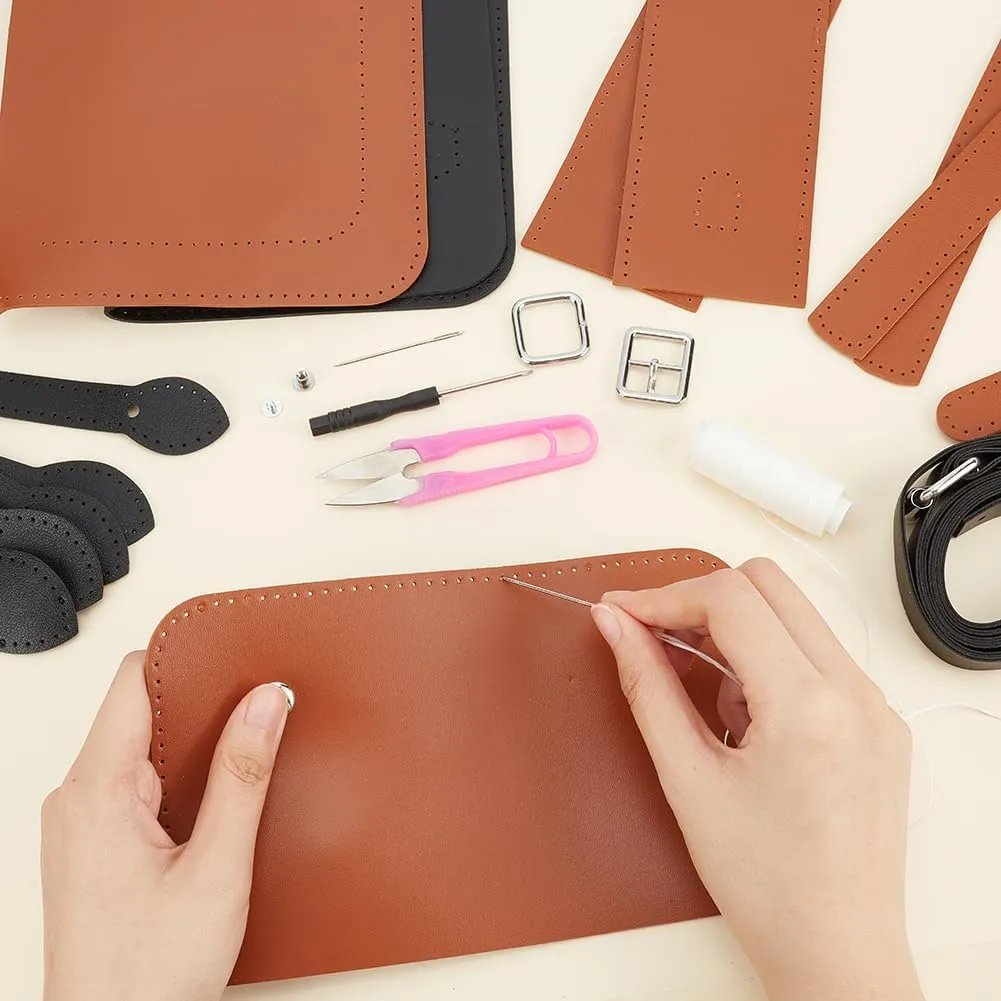 WADORN DIY Crossbody Bag Making Kit, PU Leather Shoulder Bag Sewing Set with Instruction Handmade Satchel Handbag Making Kit Purse Sewing Kit for Women Handicraft Gift, 11.1x3.54x6.7Inch(Black Brown)