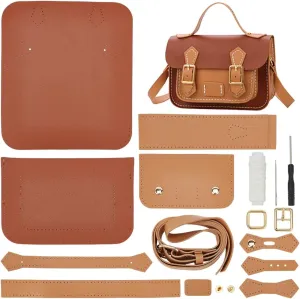 WADORN DIY Crossbody Bag Making Kits, PU Leather Shoulder Bag Sewing Set with Instruction Handmade Satchel Handbag Making Kit Purse Sewing Kit for Women Handicraft Gift, 9.8x3.5x6.7 Inch(Brown Khaki)