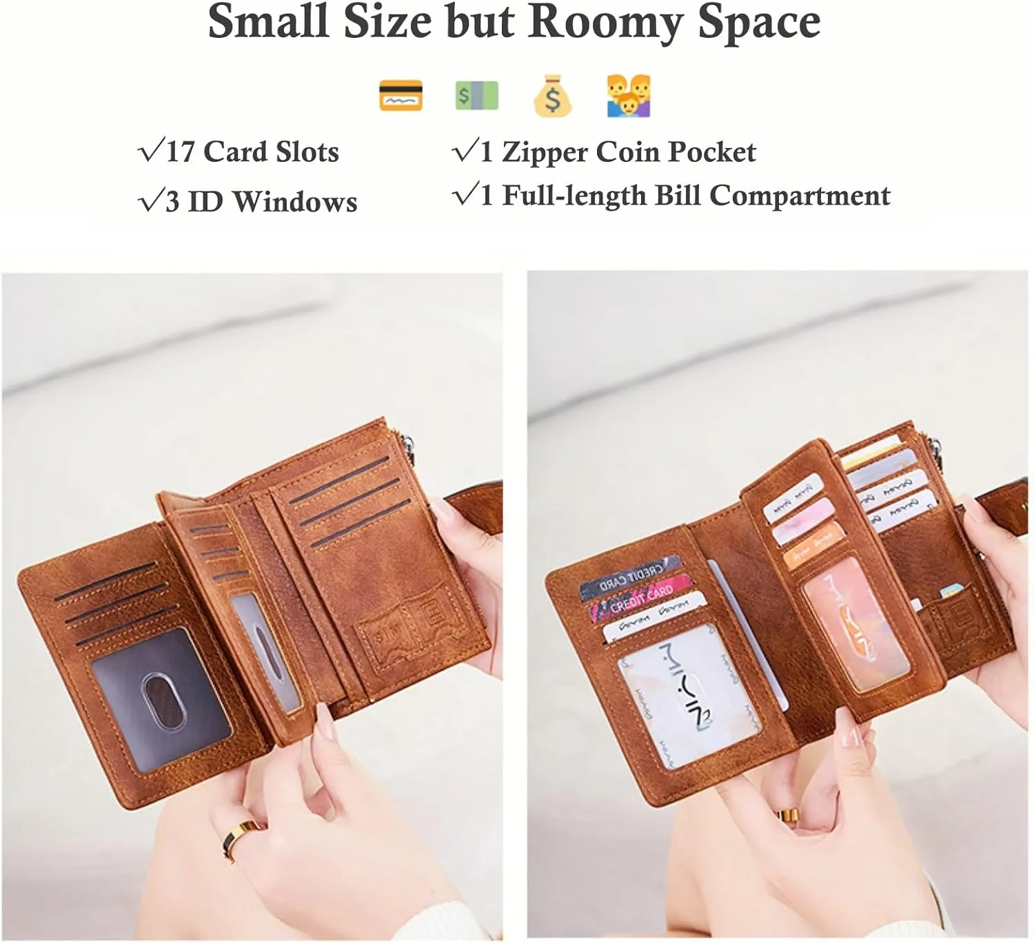 Wallet Women Small Leather RFID Blocking Credit Card Wallet Bifold Compact Ladies Purse with Zipper Coin Pocket
