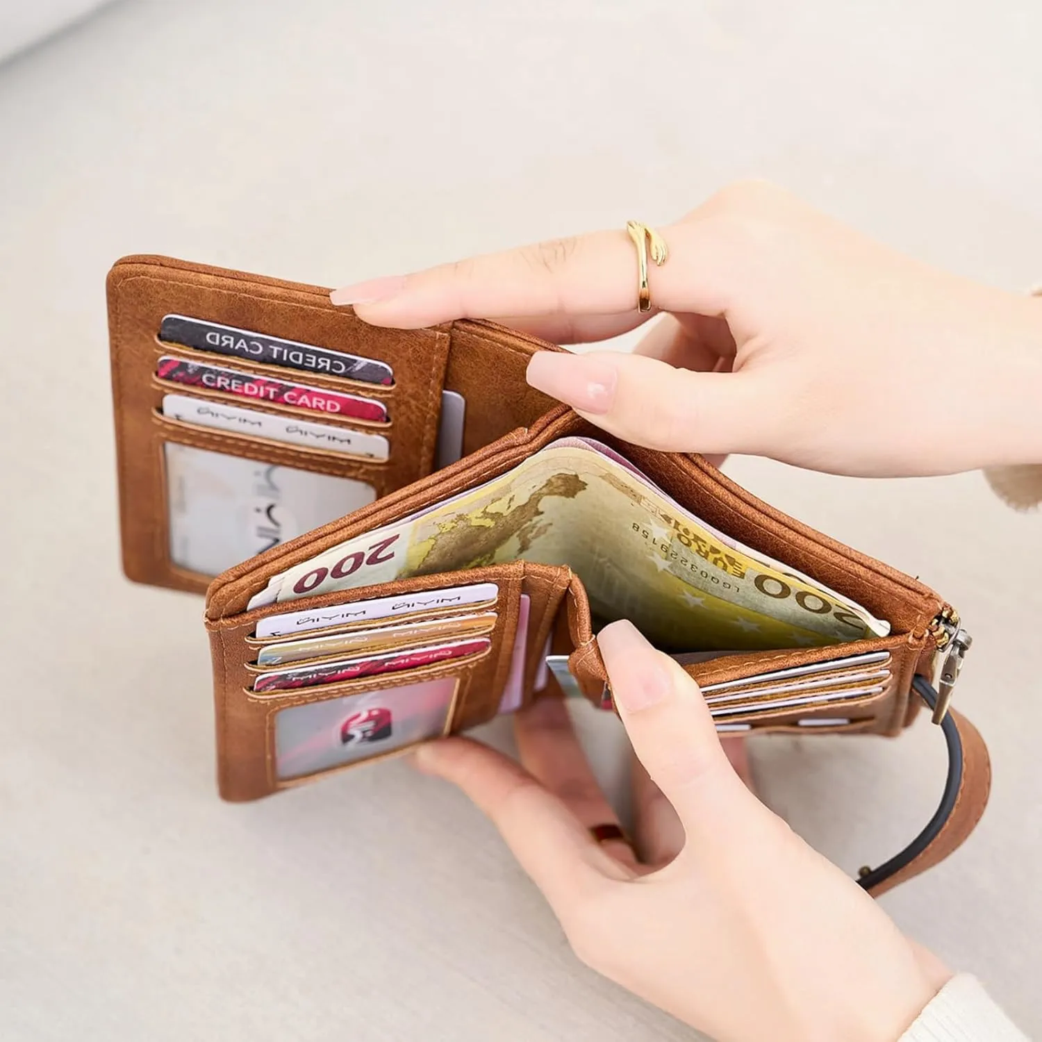 Wallet Women Small Leather RFID Blocking Credit Card Wallet Bifold Compact Ladies Purse with Zipper Coin Pocket