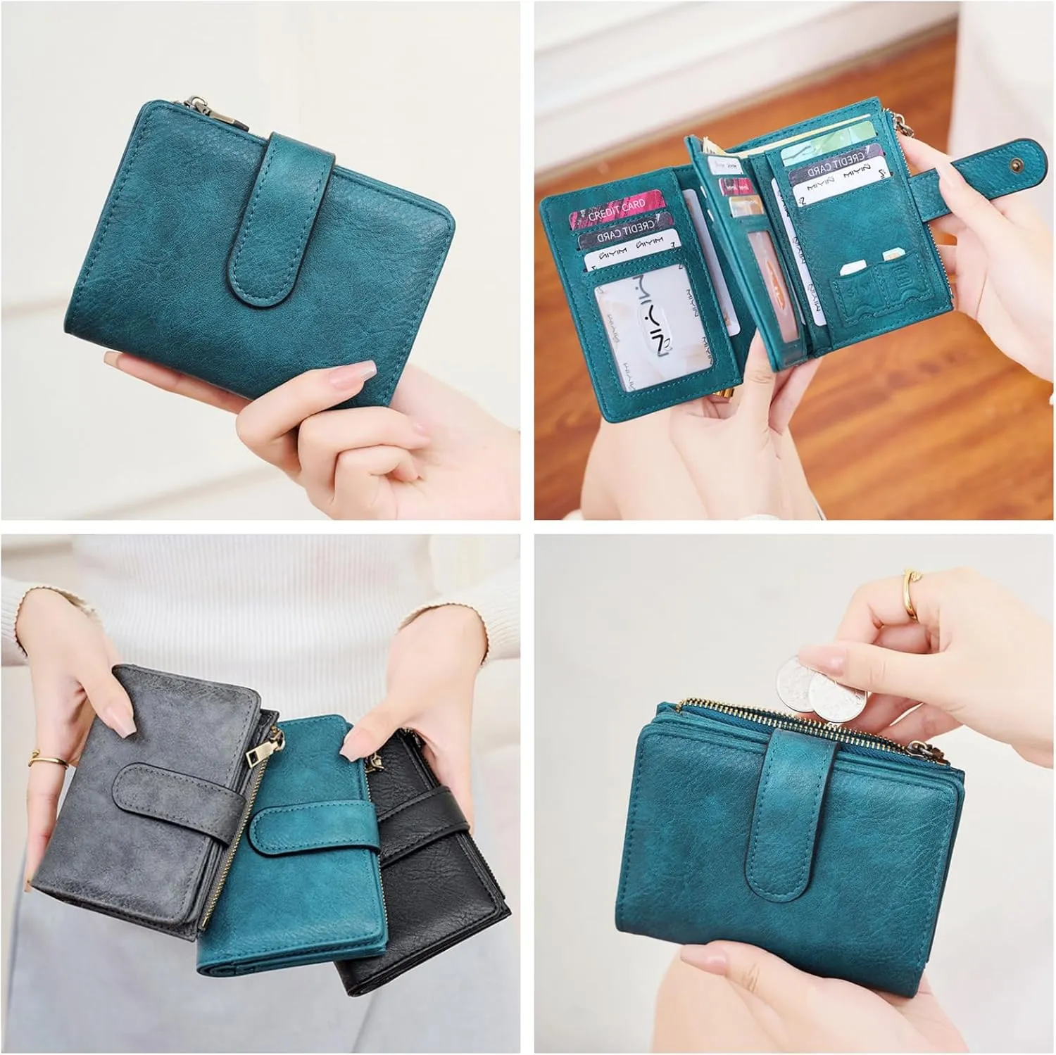 Wallet Women Small Leather RFID Blocking Credit Card Wallet Bifold Compact Ladies Purse with Zipper Coin Pocket