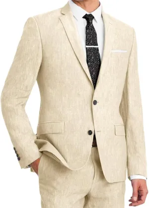 Wangyue Men's Linen Suit 2 Piece Causal Summer Suits Slim Fit Wedding Suit Groomsmen Prom Tuxedo Suits