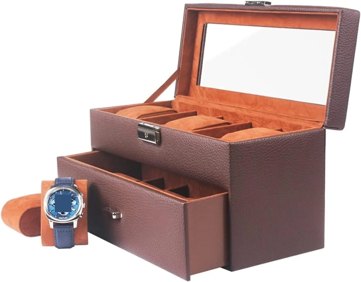 Watch Box Exquisite 2 Layers 10 Grids Watch Box Organizer With Drawer And Glass Display Top Lockable Watch Case Watch Organizer Men