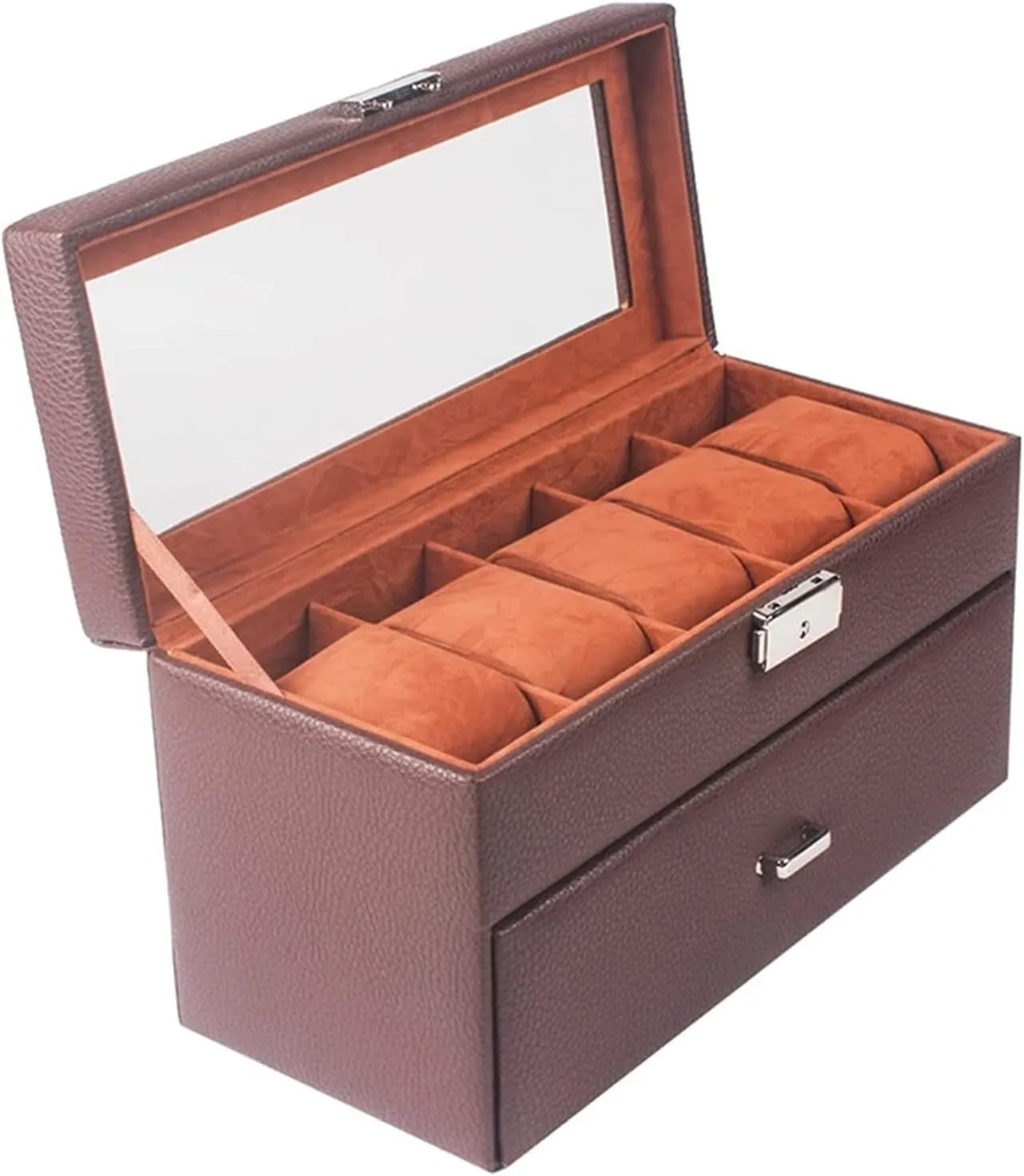 Watch Box Exquisite 2 Layers 10 Grids Watch Box Organizer With Drawer And Glass Display Top Lockable Watch Case Watch Organizer Men