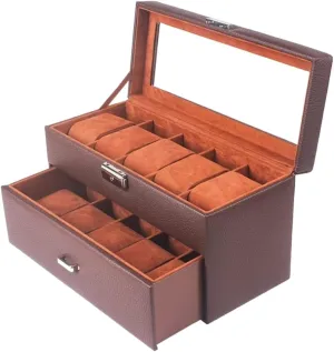 Watch Box Exquisite 2 Layers 10 Grids Watch Box Organizer With Drawer And Glass Display Top Lockable Watch Case Watch Organizer Men