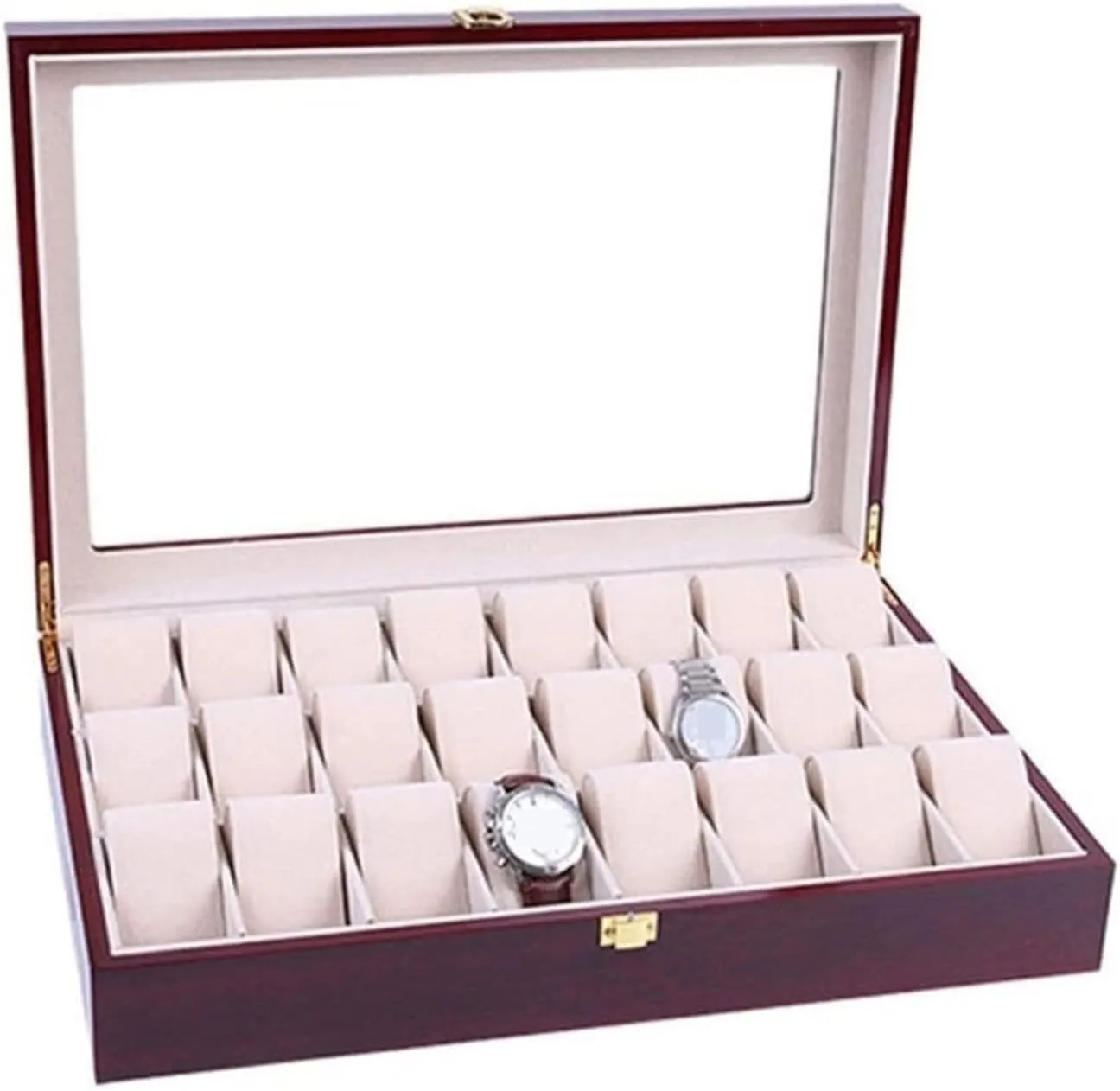 Watch Case Watch Roll Watch Winder Elegant Storage for Watch Jewellery Wood 24 Grids Watch Box Organizer Clear Top Wristwatch Display Metal Buckle Watch Box Watch Organizer