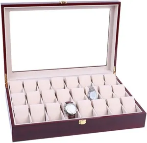 Watch Case Watch Roll Watch Winder Elegant Storage for Watch Jewellery Wood 24 Grids Watch Box Organizer Clear Top Wristwatch Display Metal Buckle Watch Box Watch Organizer