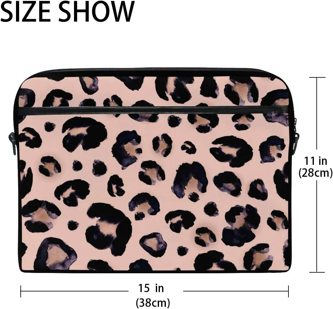 Watercolor Animal Snow Leopard Pink Beige Laptop Case Bag Sleeve Portable/Crossbody Messenger Briefcase Convertible w/Strap Pocket for MacBook Air/Pro Surface Dell ASUS hp Lenovo 15-15.4 inch
