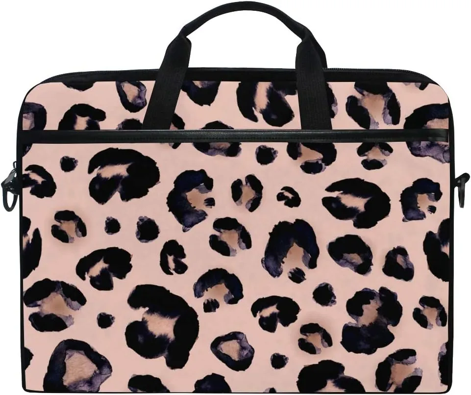 Watercolor Animal Snow Leopard Pink Beige Laptop Case Bag Sleeve Portable/Crossbody Messenger Briefcase Convertible w/Strap Pocket for MacBook Air/Pro Surface Dell ASUS hp Lenovo 15-15.4 inch