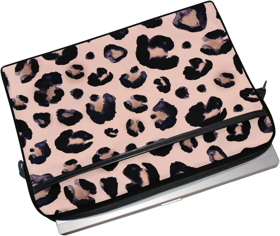 Watercolor Animal Snow Leopard Pink Beige Laptop Case Bag Sleeve Portable/Crossbody Messenger Briefcase Convertible w/Strap Pocket for MacBook Air/Pro Surface Dell ASUS hp Lenovo 15-15.4 inch