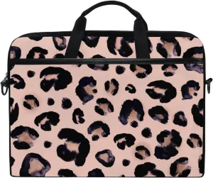 Watercolor Animal Snow Leopard Pink Beige Laptop Case Bag Sleeve Portable/Crossbody Messenger Briefcase Convertible w/Strap Pocket for MacBook Air/Pro Surface Dell ASUS hp Lenovo 15-15.4 inch