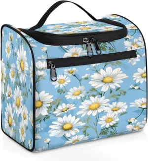 Watercolor Daisy Travel Makeup Bag Hanging Toiletry Bag for Women Make up Organizer Portable Cosmetic Bags with Dividers Inside