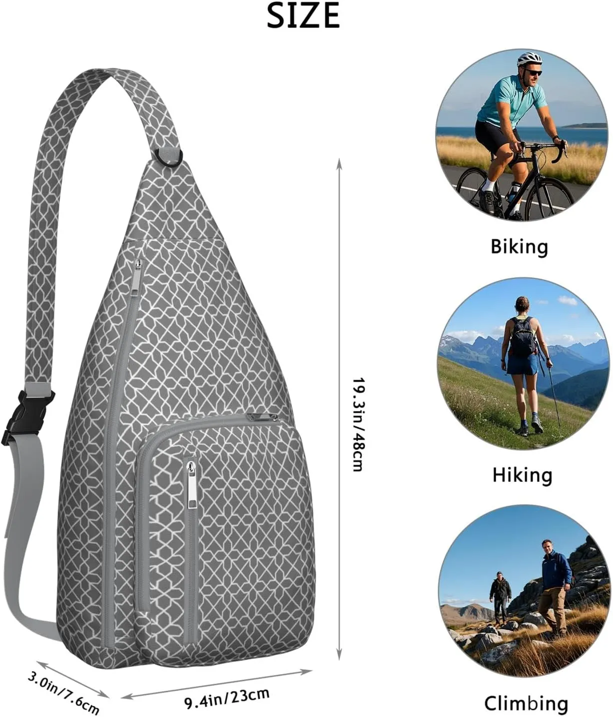 Waterproof Boho Sling Bag Backpack for Men Women Vintage Crossbody Daypack Adjustable Shoulder Chest Bag for Hiking Travel