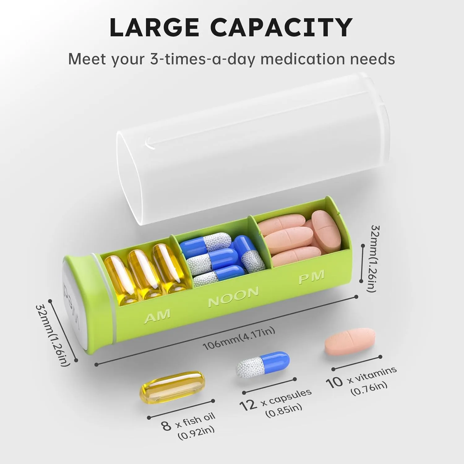 Weekly Pill Organizer 3X a Day, Detachable Pill Box 7 Day, Large 3 Times Daily Pill Case, Travel Pill Container Holder, Week Medication Dispenser Pillbox for Vitamin Supplement Medicine, White