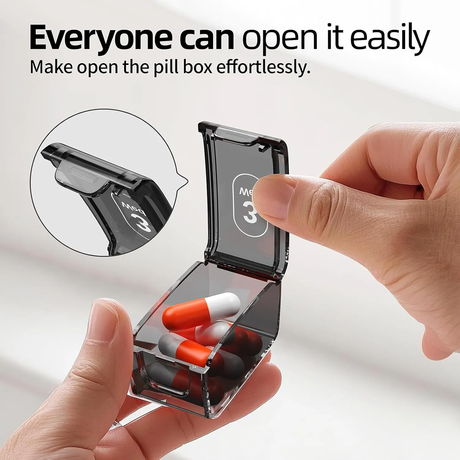 Weekly Pill Organizer,Portable 7 Day Pill Box,Moisture Proof Medicine Pill Organizer,Travel Pill Case with BPA-Free Material,Pocket-Size for Supplements & Vitamins (Black)