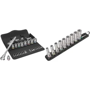 Wera 05004048001 8100 SB 8 Zyklop Metal Ratchet Set with Switch Lever, 3/8" Drive, Metric, 29 Pieces 4013288173928 & 5004545001 Belt B Deep 1 socket set, 3/8" drive, 9 pieces