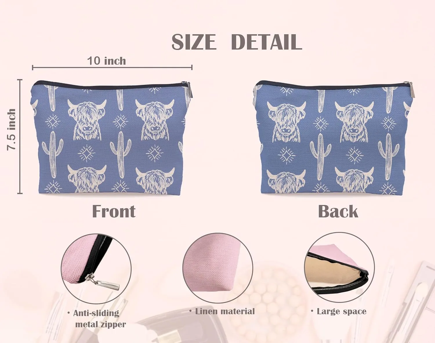 Western Cow Makeup Bag,Western Cow Gifts For Women,Cowgirl Stuff For Women,Cowgirl Gifts(COW F)