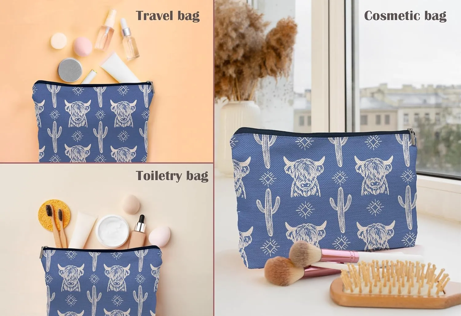 Western Cow Makeup Bag,Western Cow Gifts For Women,Cowgirl Stuff For Women,Cowgirl Gifts(COW F)