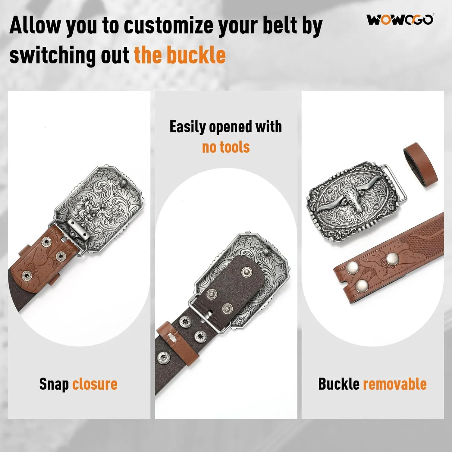 Western Cowboy Cowgirl Belt for Men Women LongHorn Bull Buckle Embossed Leather Belt Rodeo Country Belt