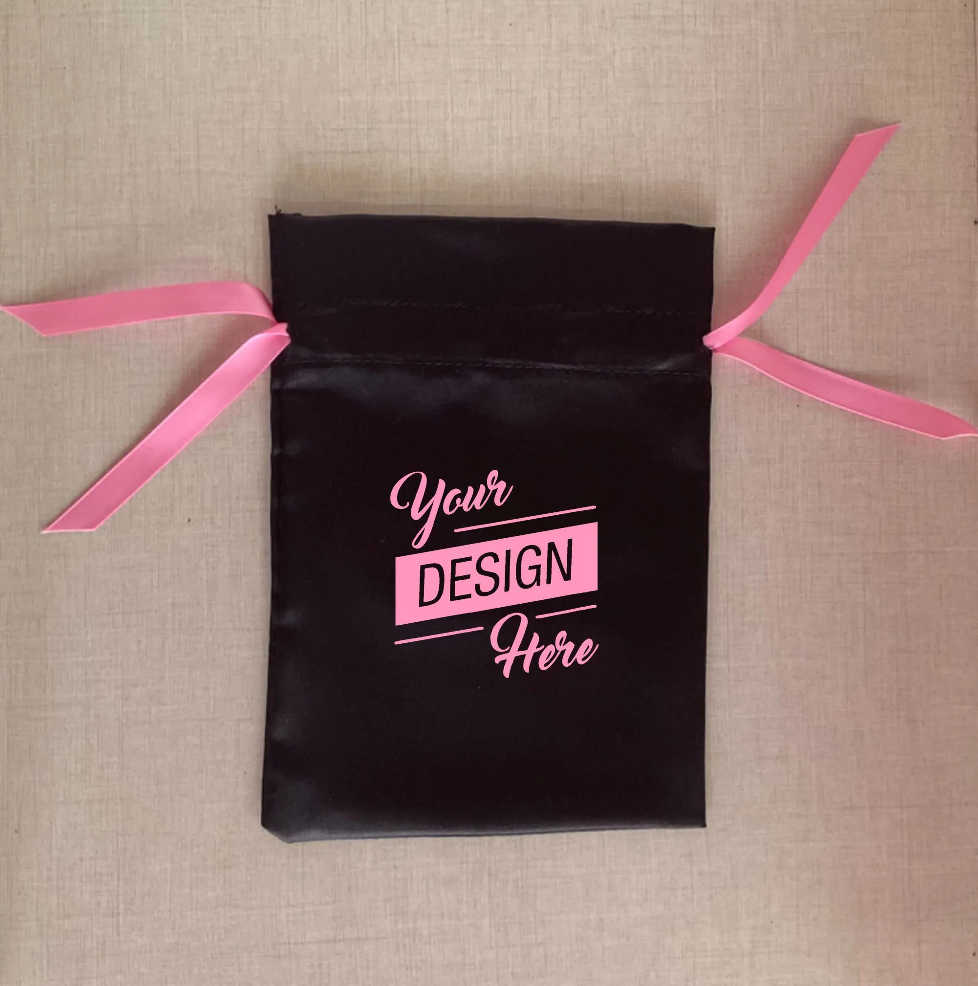 White Satin Bag, Black Satin Bag with Pink Satin Ribbon in various Bag sizes - 3x4, 3x5, 4x6, 5x7, 6x8, 8x10, 10x12, 12x14, 12x16 in inches