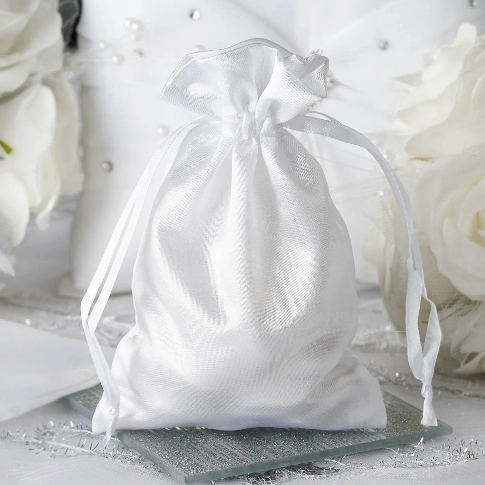 White Satin Favor Bags, Personalised Satin Bags, Custom Size Bag, Wedding Favors, Dust Bags, Jewelry Bags, Party Bags