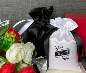 White/Black Satin Favor Bags, Custom Satin bags, Satin bags,Hair Extension Bags,Jewelry Bags,Jewelry pouch,Cosmetic Bags,Gift Bags