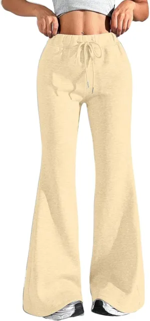 Wide Leg Flare Pants Women High Waisted Drawstring Sweatpants Elastic Casual Baggy Lounge Pants with Pockets