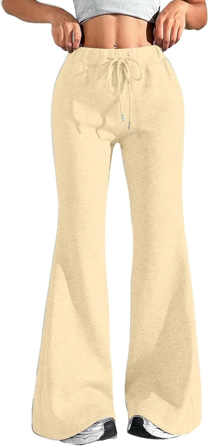 Wide Leg Flare Pants Women High Waisted Drawstring Sweatpants Elastic Casual Baggy Lounge Pants with Pockets