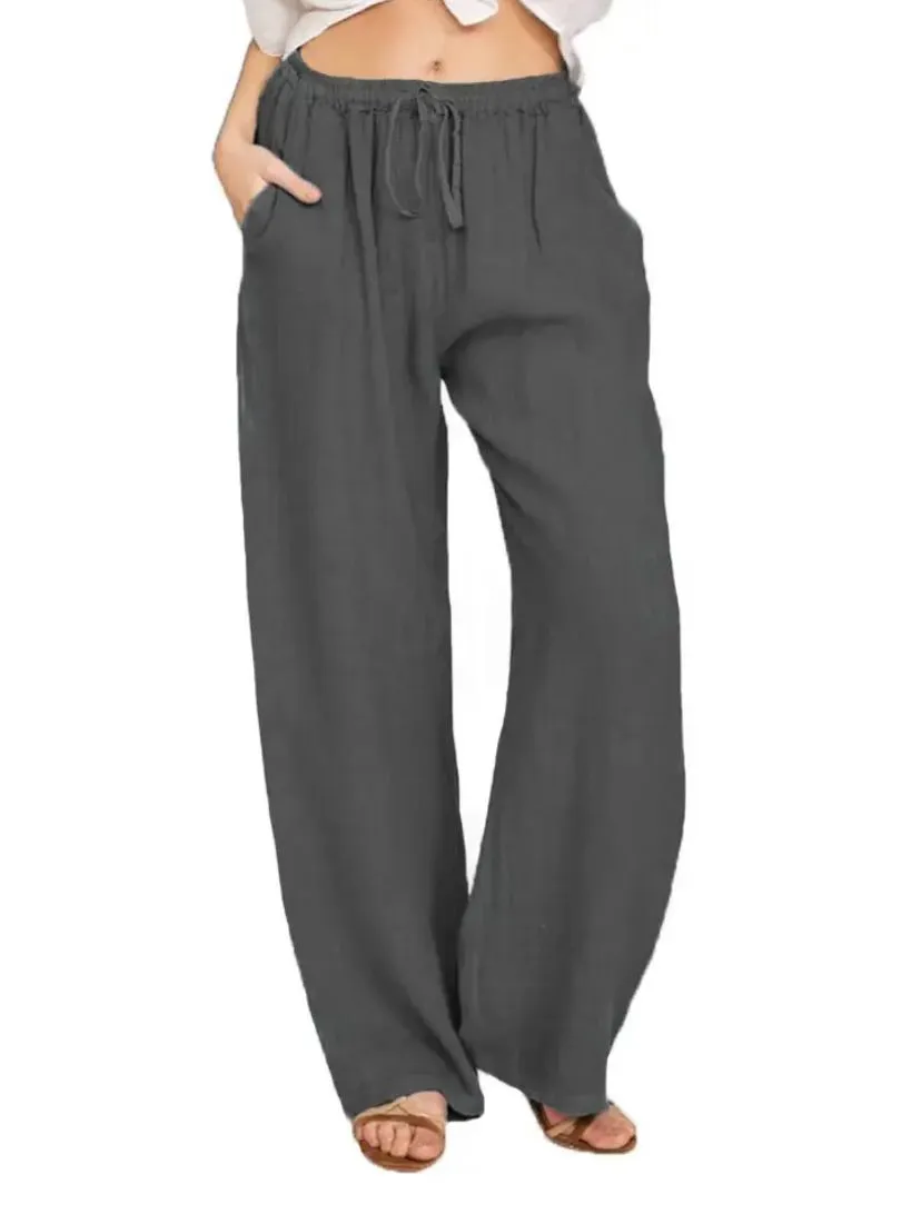 Wide-Leg Linen Pants | Adjustable Waist | Lightweight and Relaxed
