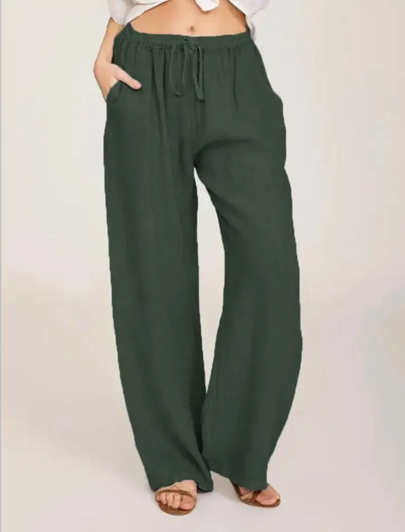 Wide-Leg Linen Pants | Adjustable Waist | Lightweight and Relaxed