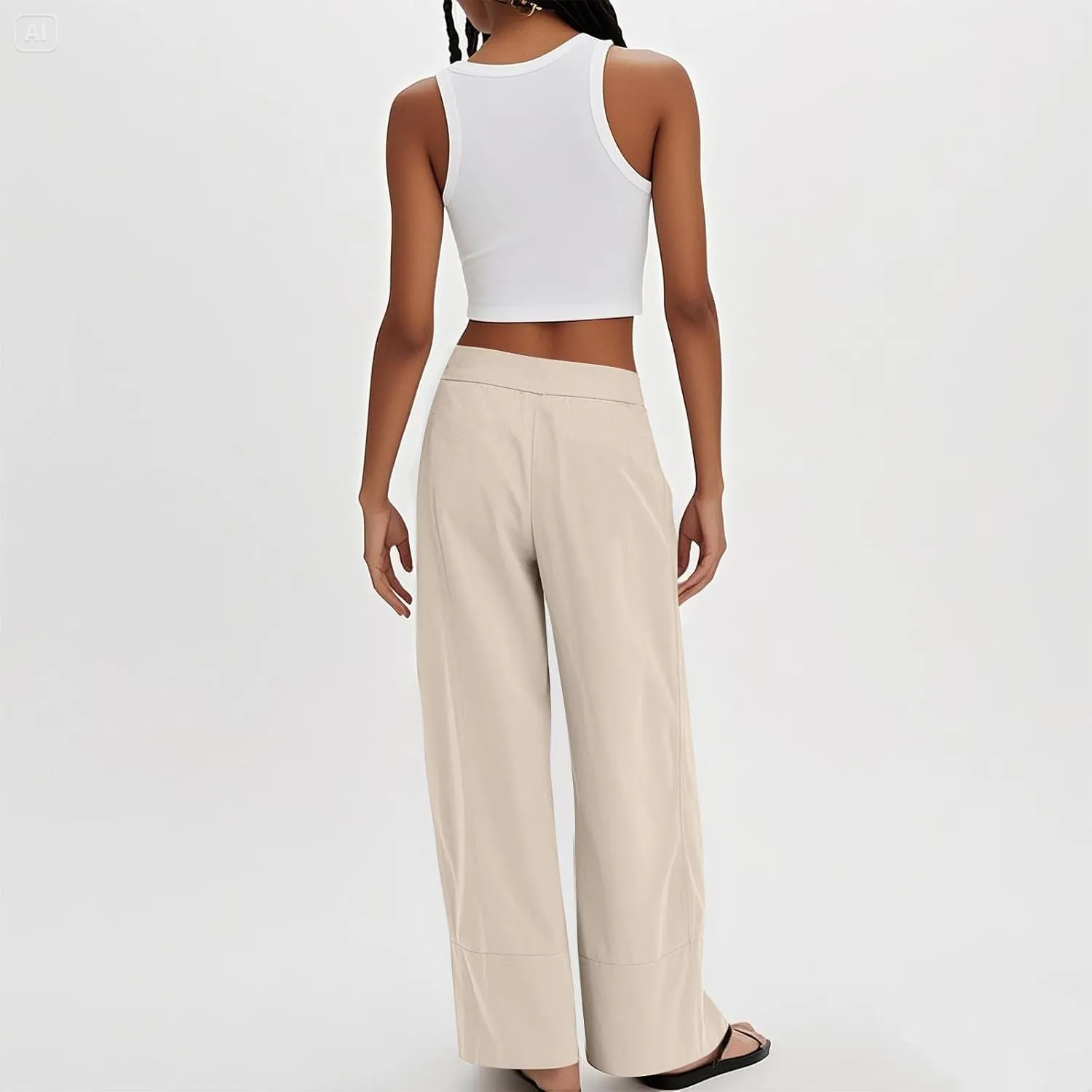 Wide Leg Linen Pants for Women Baggy Elastic High Waist Palazzo Pants Casual Summer Flowy Beach Trousers with Pockets