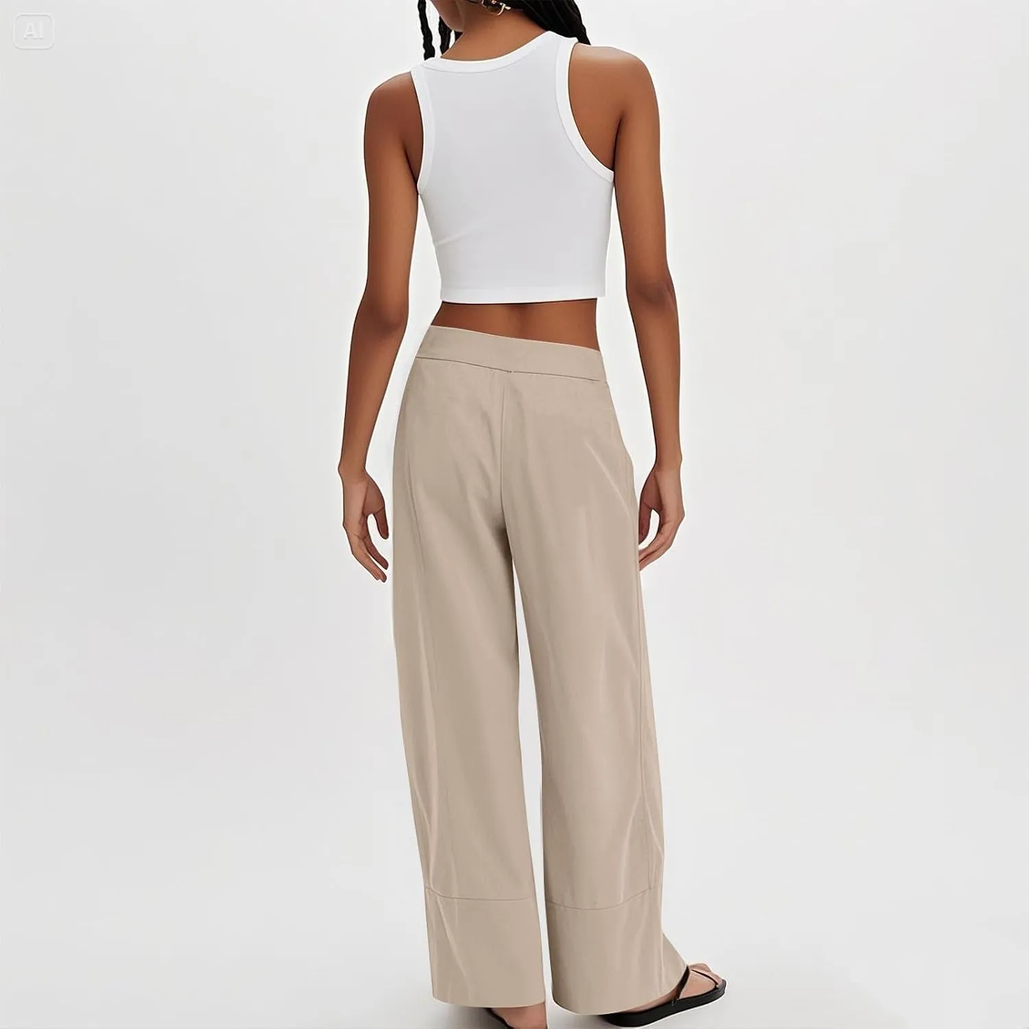 Wide Leg Linen Pants for Women Lightweight Summer Baggy Elastic High Waisted Palazzo Lounge Pants with Pockets