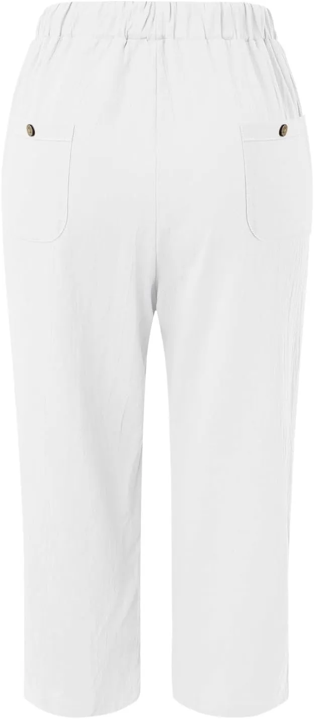 Wide Leg Linen Pants Woman Comfy Linen Pants Waist Trouser Wide Leg Pant with Pocket Fashion Pant Linen Cropped Pants