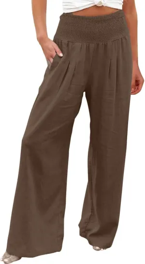 Wide Leg Pants Women Summer Casual Drawstring High Waist Cotton Linen Trousers Resort Wear Beach Trendy Palazzo Pant
