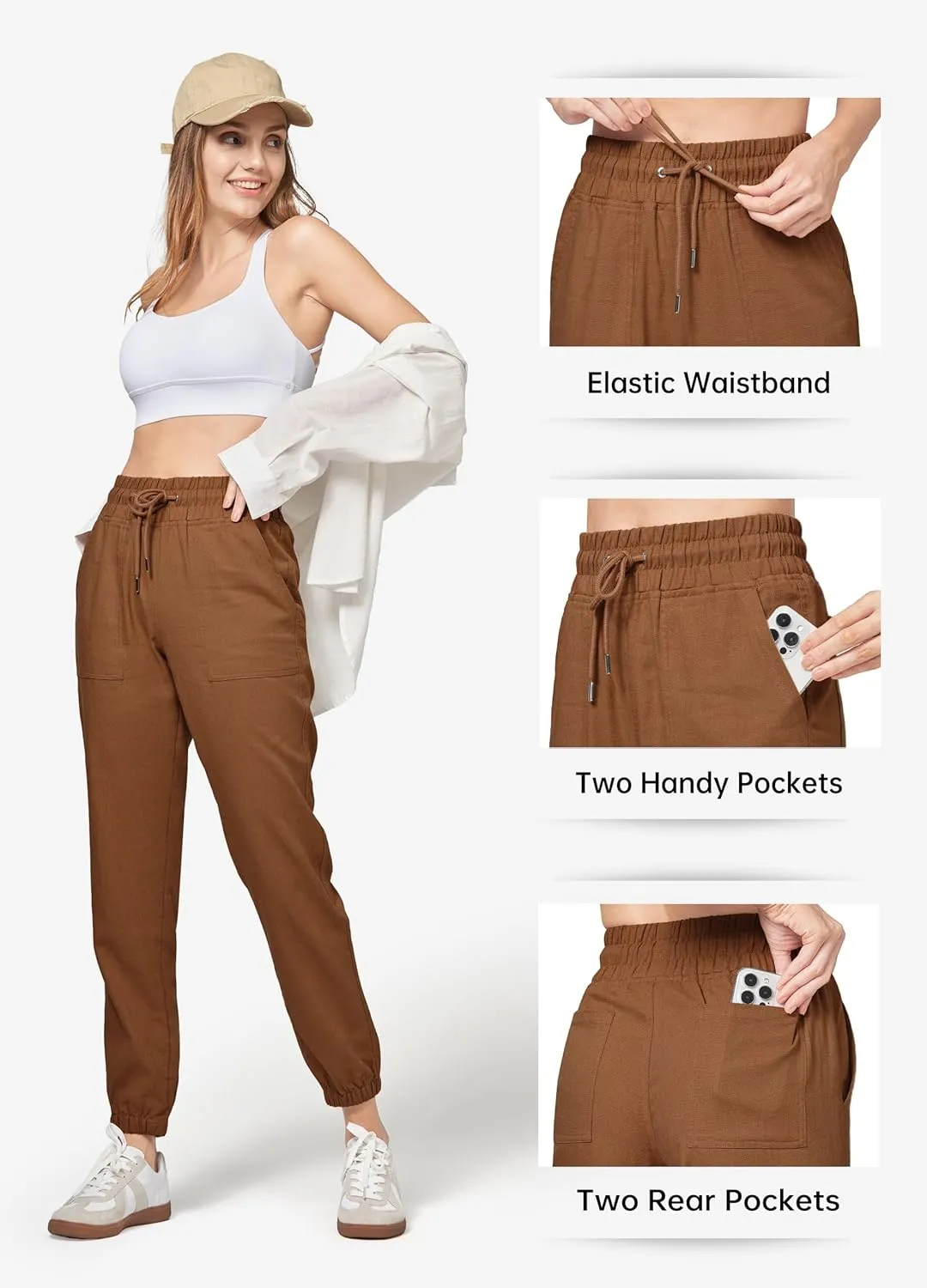 Willit Women Linen Pants Joggers Casual Lightweight Lounge Cotton Linen Travel Beach Summer Pants with Pockets 28"