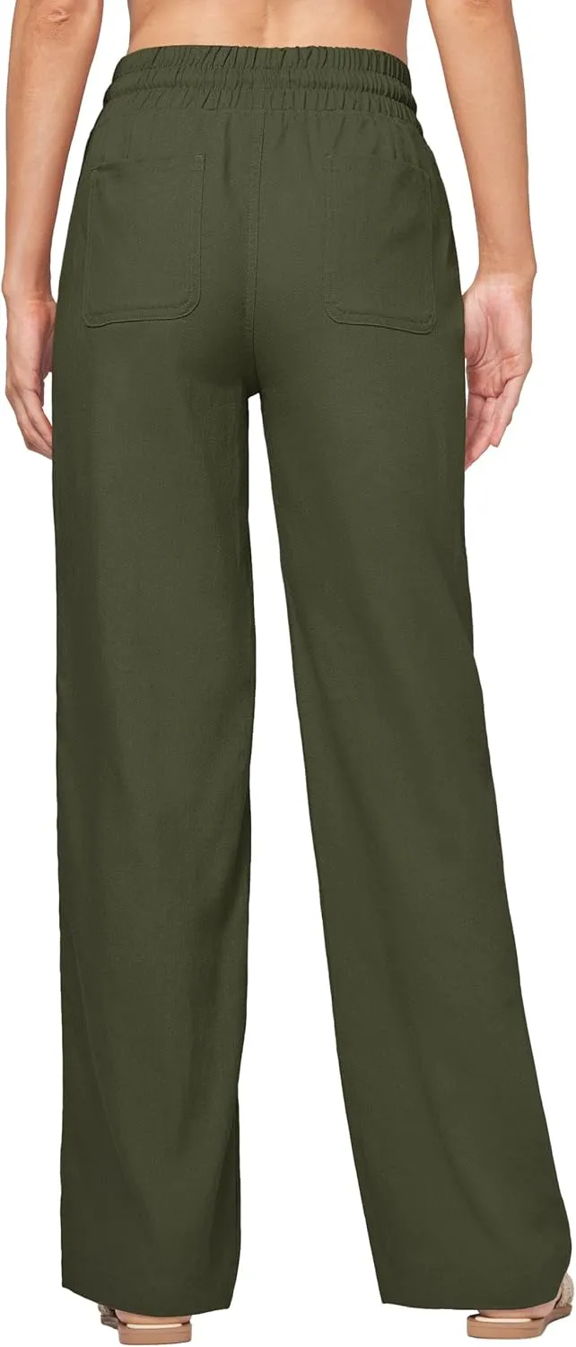 Willit Women Linen Pants Wide Leg Casual Palazzo Pants Cotton Linen Lounge Beach Summer Pants with Pockets 29"/31"/ 33"