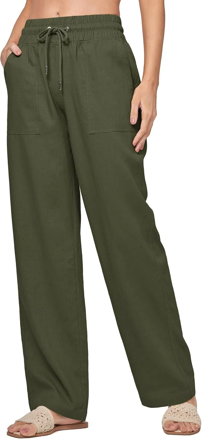 Willit Women Linen Pants Wide Leg Casual Palazzo Pants Cotton Linen Lounge Beach Summer Pants with Pockets 29"/31"/ 33"