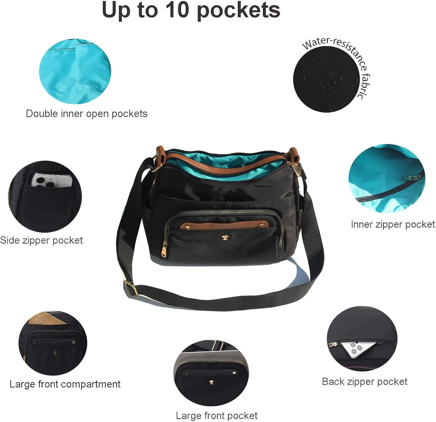 Women Crossbody Bag Shoulder Handbag Multiple Pockets Bag Ladies Messenger Bag Purse Fashion Tote