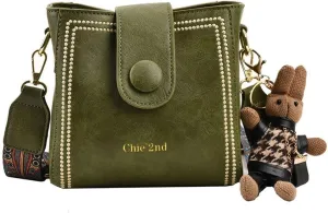 Women Retro Bucket Bag with Pendant Fashion PU Leather Crossbody Bag with Adjustable Wider Shoulder Strap Shoulder Purses