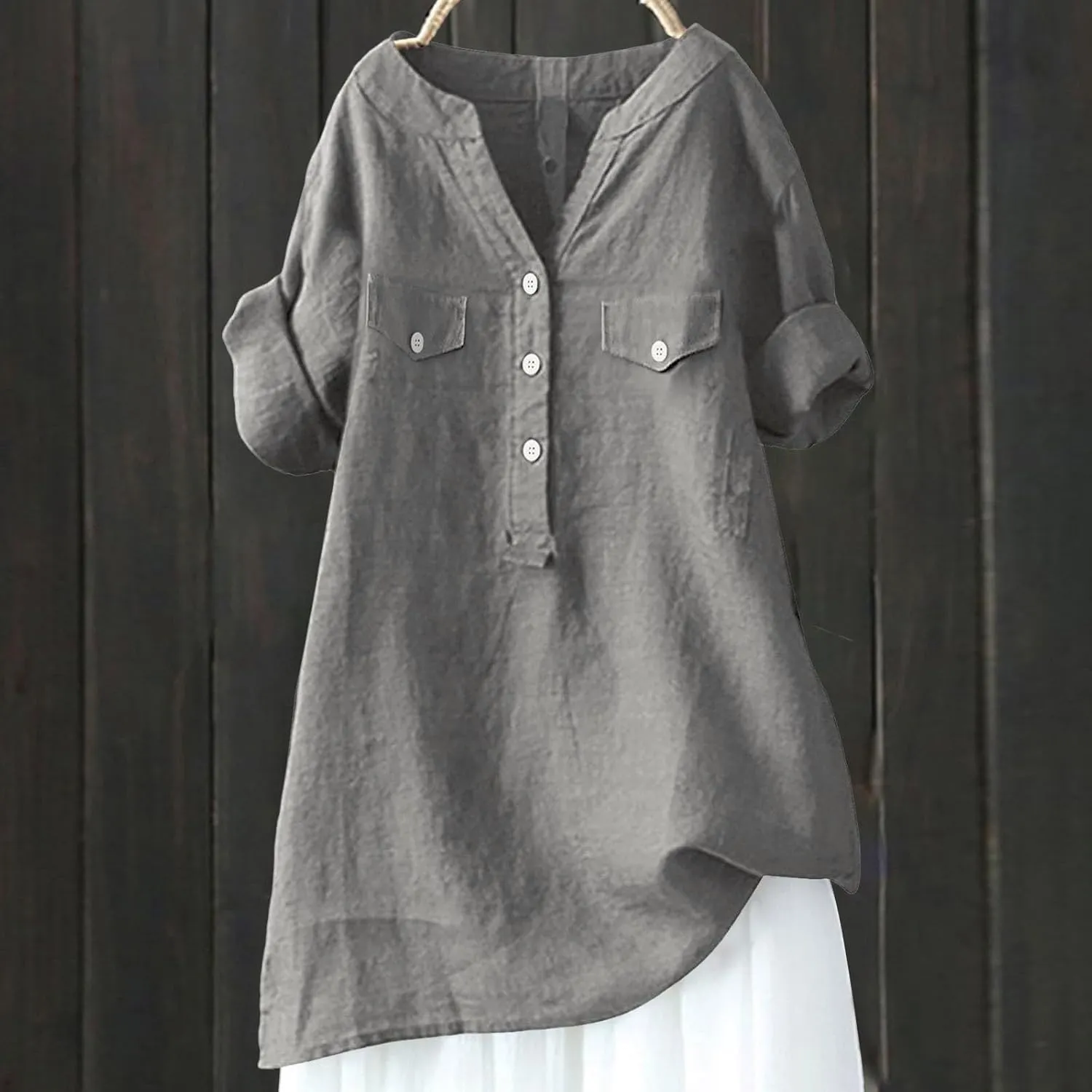 Women Summer Beach Linen Henley Shirts Short Sleeve Button v Neck Tunic Blouses 2025 Trendy Casual Loose Dressy Tops