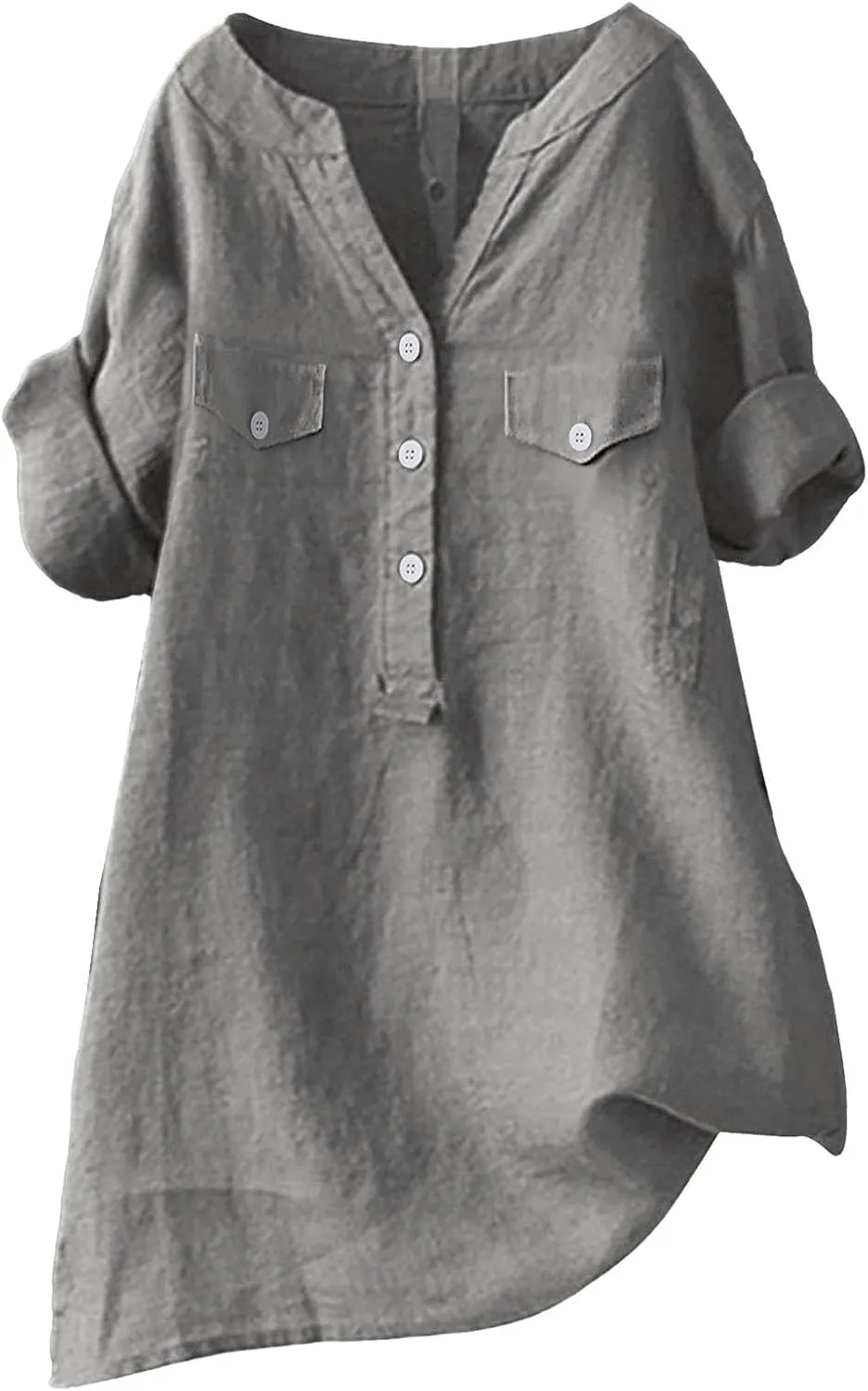 Women Summer Beach Linen Henley Shirts Short Sleeve Button v Neck Tunic Blouses 2025 Trendy Casual Loose Dressy Tops